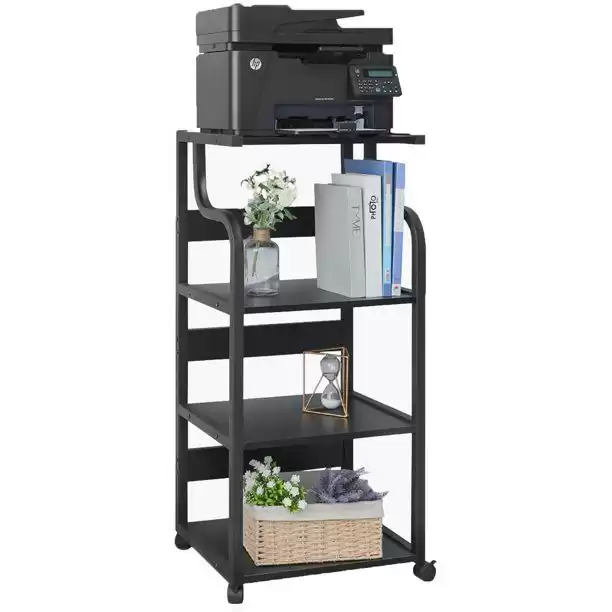 Pirecart 4-Tier Mobile Printer Stand with Storage, Office Printer Stand with Wheels - Black