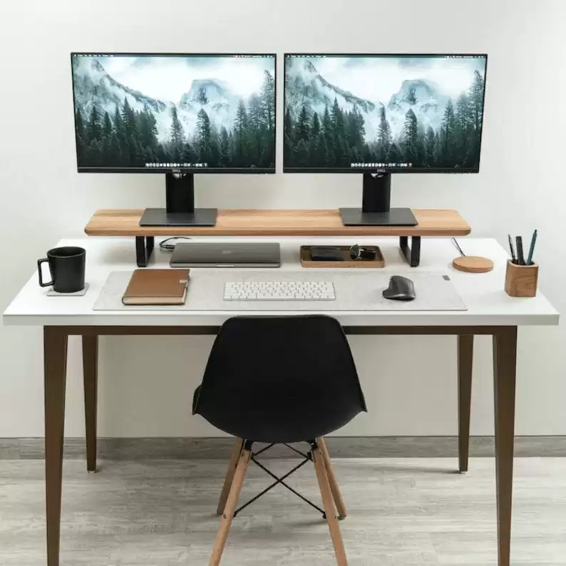 Desk Shelf Dual Monitor Stand Wood Home Office Desk