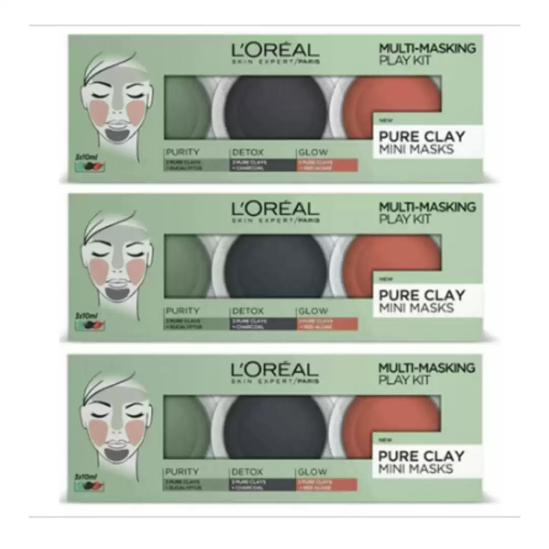 3 PK L'Oreal Multi-Masking  Clay  Masks