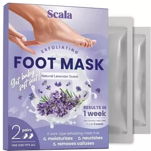 Scala Foot Peel Mask Treatment (2 Pack) Dead Skin Remover For Feet, Dry Cracked Feet, Exfoliator Gel Fixes Cracked Heels, Peeling Reveals Baby Soft Smooth Skin, Lavender - Birthday Gifts for Women