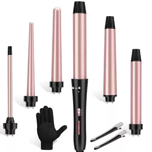 Curling Iron Set, USHOW 6 in 1 Curling Wand Set Hair Iron Kit Instant Heat Up Hair Curler with 6 Interchangeable Tourmaline Ceramic Barrels (0.35'' to 1.25'') Temperature Adjustmen...