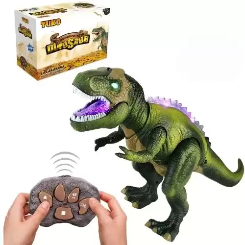 Tuko Remote Conctrol Jurassic World Dinosaur Toys LED Light Up Walking and Roaring Realistic Dinosaur Toys for 3-12 Years Old Boys and Girls (RC Dino)