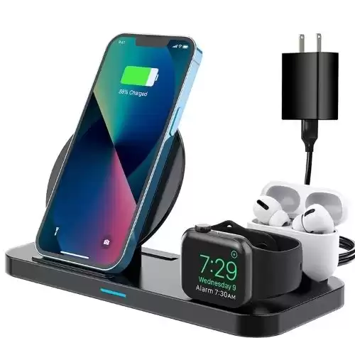 Wireless Charger, CANUVU 3 in 1 Foldable Fast Charging Station Compatible iPhone 13/12/11(Pro & Pro Max)/X/XS/XS Max/XR/8/8Plus, Qi-Enabled Android Phone, Apple Watch & AirPods(with QC3.0 Adap...