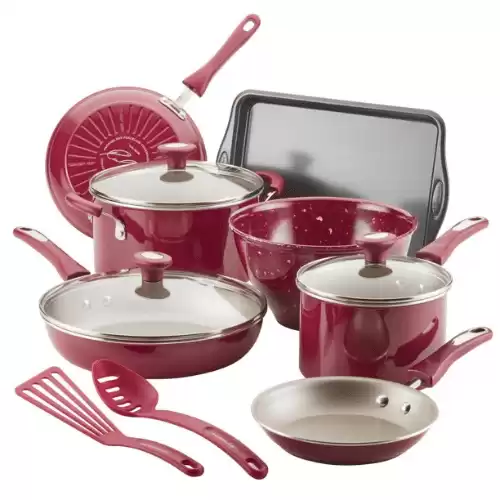 Rachael Ray 12-Piece Get Cooking! Nonstick Pots and Pans Set (Burgundy)