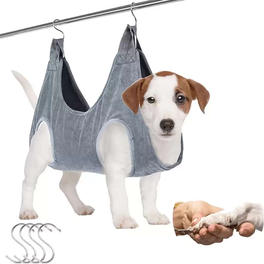 FOXBUS Dog Grooming Hammock Pet Grooming Sling Helper with 4 Hooks, Breathable Grooming Harness Hanging for Help Dog & Cat Trim Nails and Bath Grooming, 2 in 1 Drying Towel and Hammock Restraint B...