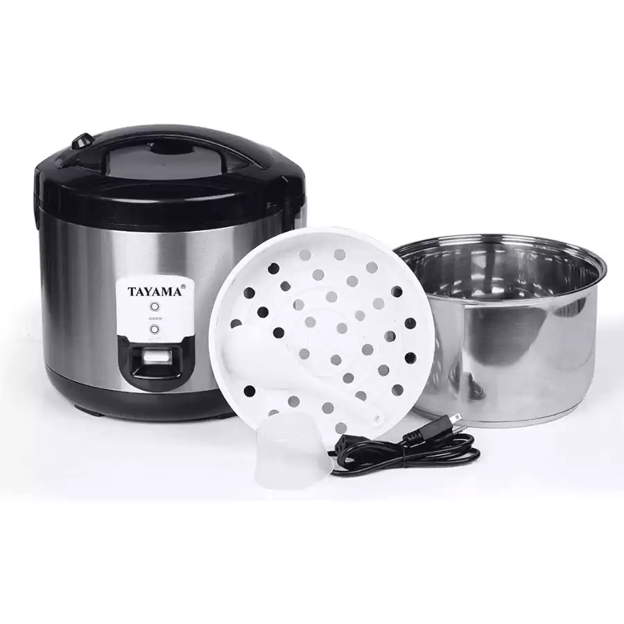 Tayama Stainless Steel Rice Cooker & Food Steamer 10 Cup, Black (TRSC-10R)