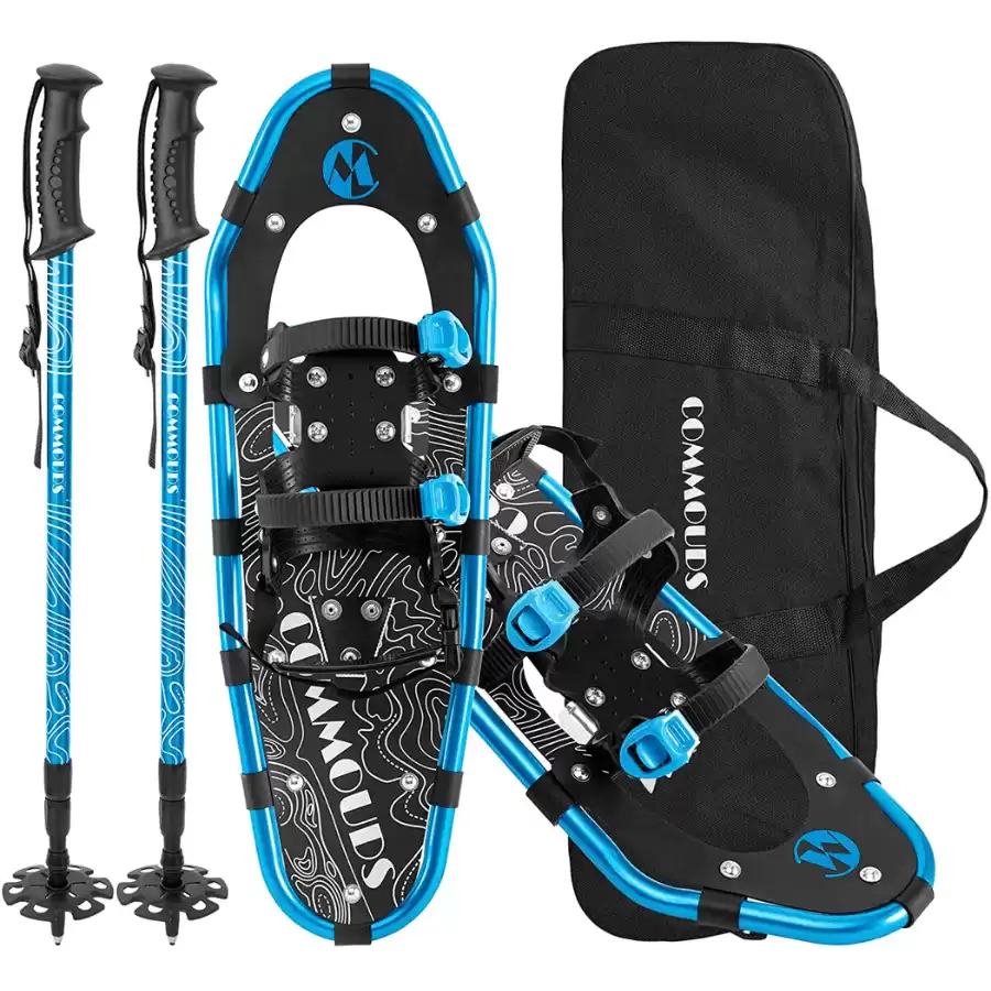 COMMOUDS Lightweight Snow Shoes for Men Women Youth Boys Girls, Fully Adjustable Bindings, 21/25/30 Inches Aluminum Alloy Terrain Snowshoes with Trekking Poles and Carrying Bag