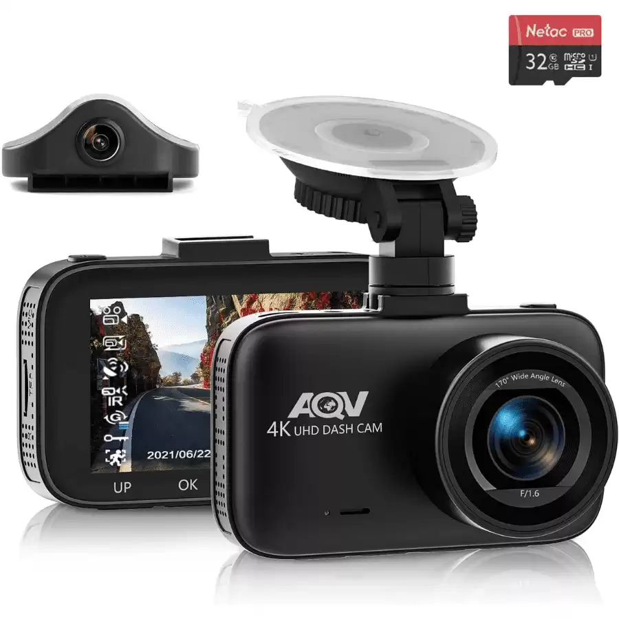 Dash Cam,Dash Cam Front and Rear,AQV Dual Dash cam Built-in GPS, 4K+1080P,Parking Monitor, Super Night Vision, Capacitor, WDR ,G-Sensor, Motion Detector ,Loop Recording ,Support 128GB Max