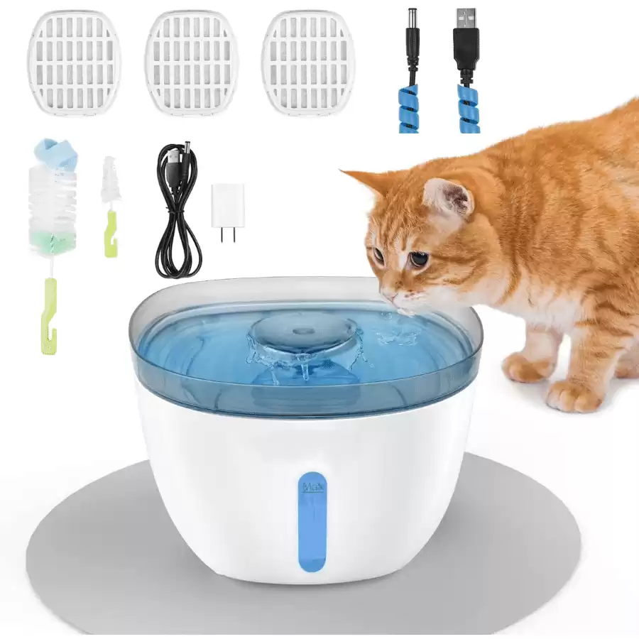 WSRYFDC Cat Water Fountain -74oz/2.2L Quiet Automatic Cat Fountain with Anti-bite Tube, Pet Water Fountain with 3 Replacement Filters, 2 Cleaning Brushes and 1 Mat, Water Fountain for Cats & Dogs