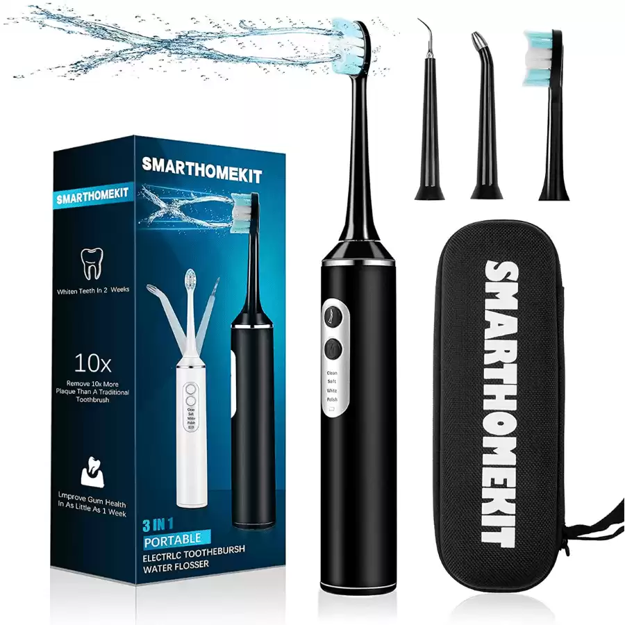 Water Dental Flosser with The Toothbrush Combo,One Device Switch from Sonic Brushing to Water Flossing Ultrasonic Toothbrush 3in1 with Storage Bag for Home and Travel