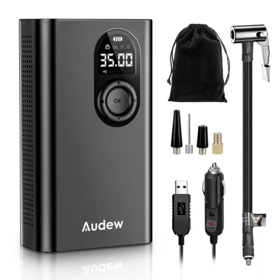 AUDEW Tire Inflator, 12V 2000mAh Portable Air Compressor with Automatic Display to 150PSI, Digital Air Pump, Rechargeable Electric Tire Pump for Home Car