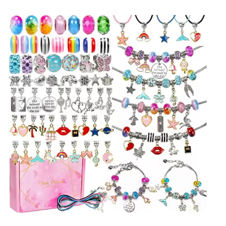 130 Pieces Charm Bracelet Making Kit Including Jewelry Beads Snake Chain, DIY Craft for Girls, Jewelry Christmas Gift Set for Arts and Crafts for Kids Ages 8-12