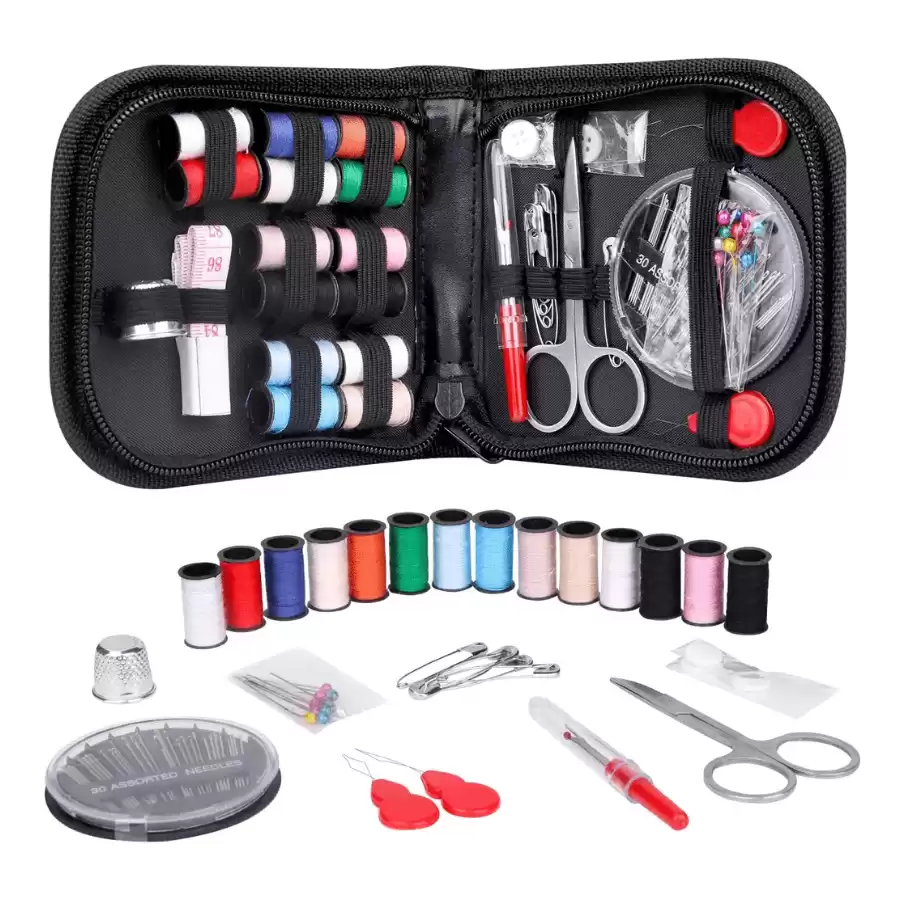 Coquimbo Sewing Kit for Traveler, Adults, Beginner, Emergency, DIY Sewing Supplies Organizer Filled with Scissors, Thimble, Thread, Sewing Needles, Tape Measure etc (Black, S)