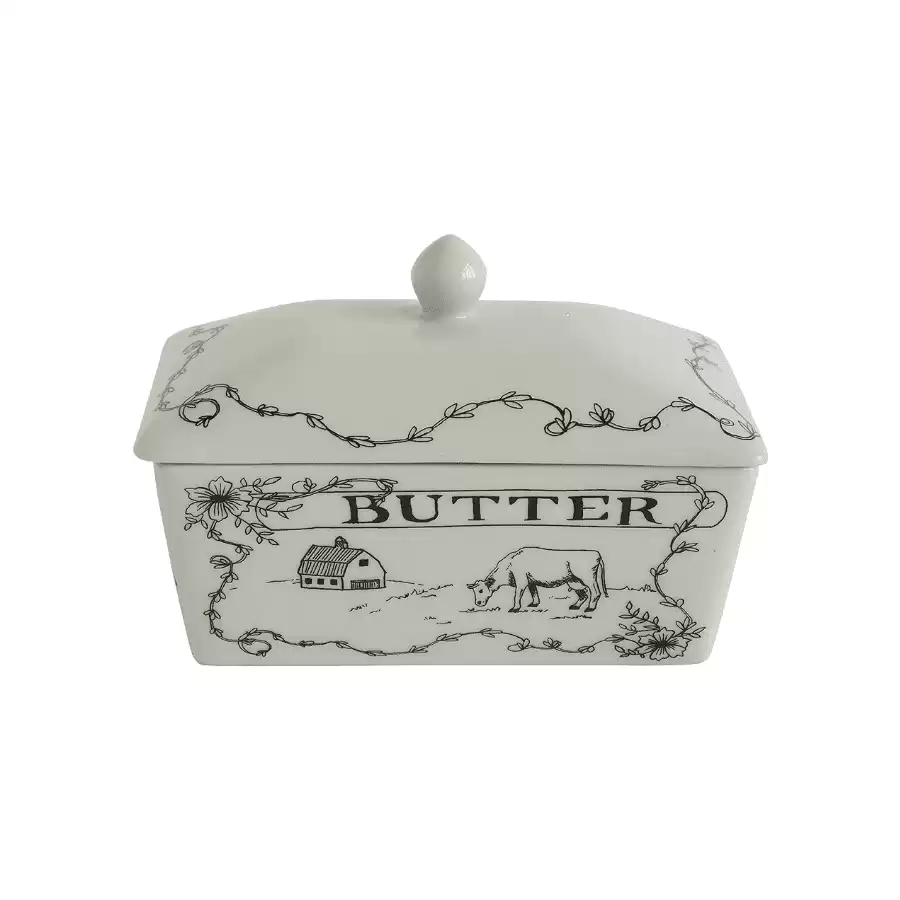 Creative Co-op DA8364 Country Style Butter Dish, White/Black