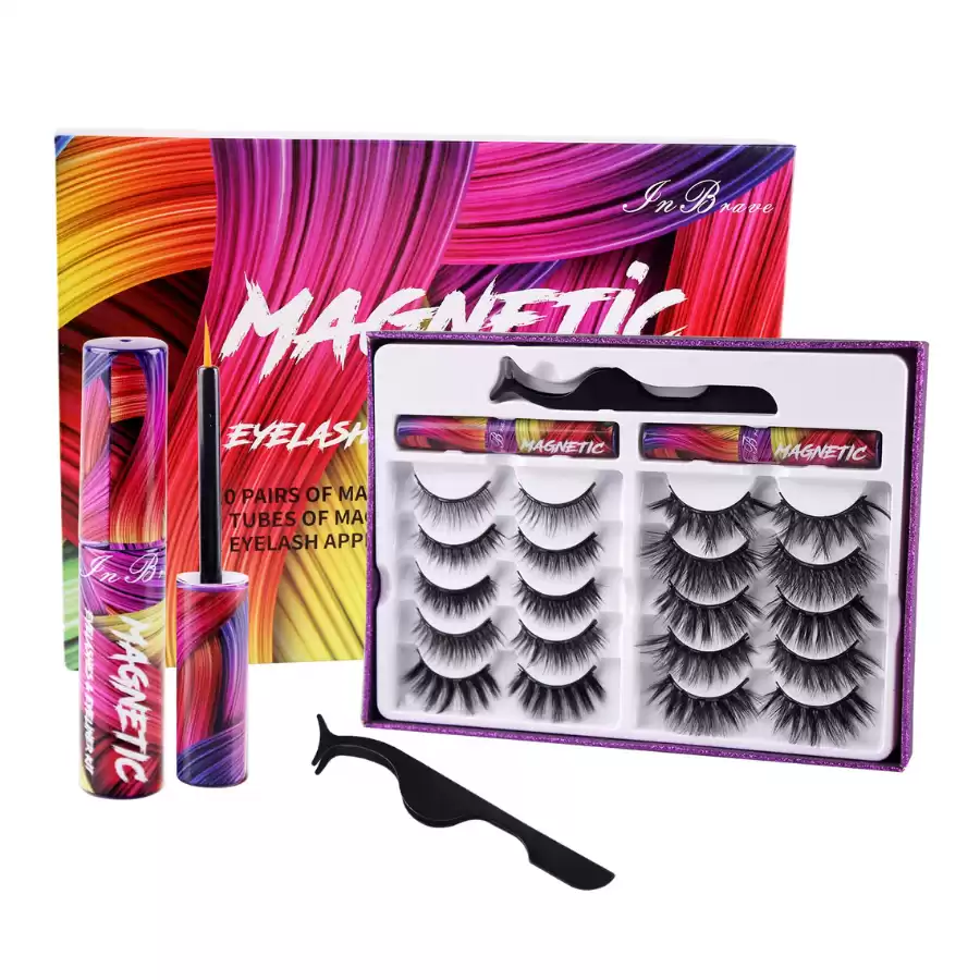 Magnetic Lashes Kit , Reusable 3D 5D Magnetic Eyelashes Set with 2 Dazzling colors Magnetic Eyeliner and Tweezer, Mink False Eyelashes Natural Look, No Glue Needed