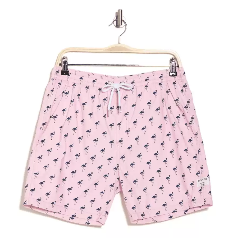 PUBLIC ART Flamingo Party Print Swim Shorts