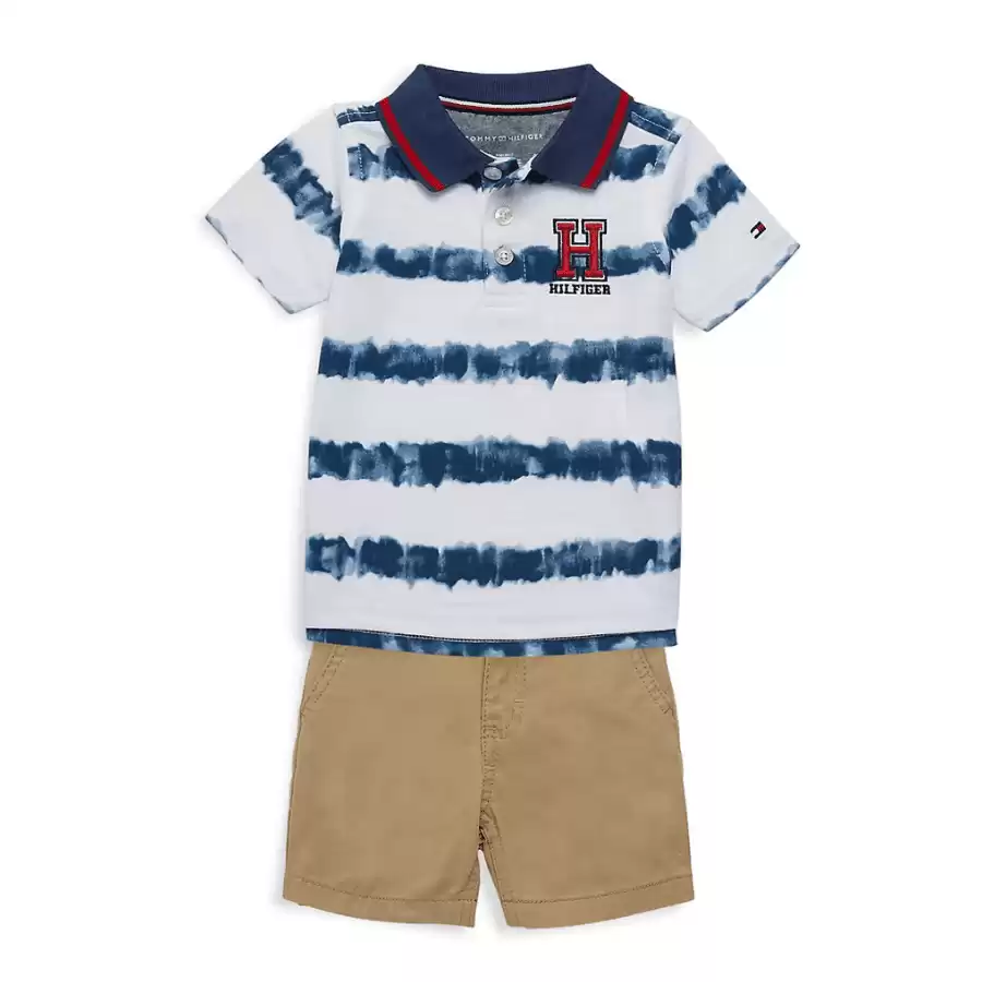 TOMMY HILFIGER Baby Boy's 2-Piece Striped Polo & Solid-Hued Shorts Set