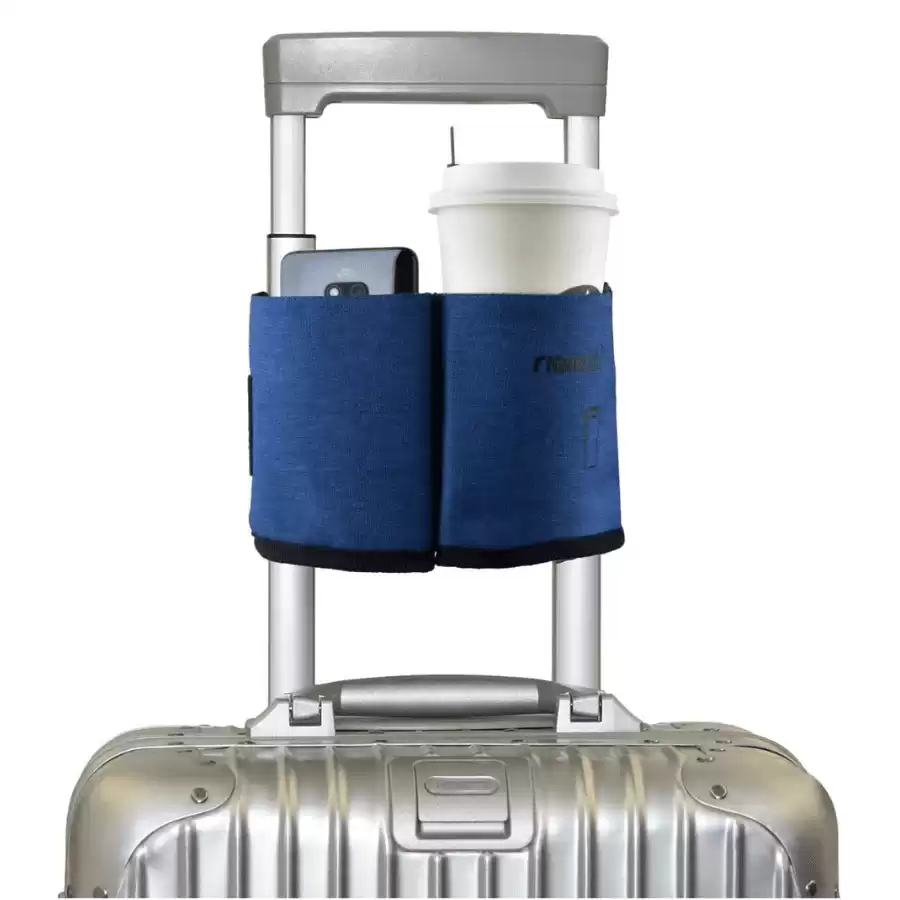 riemot Luggage Travel Cup Holder Free Hand Drink Caddy - Hold Two Coffee Mugs - Fits Roll on Suitcase Handles - Gifts for Flight Attendants Travelers Accessories Blue Navy