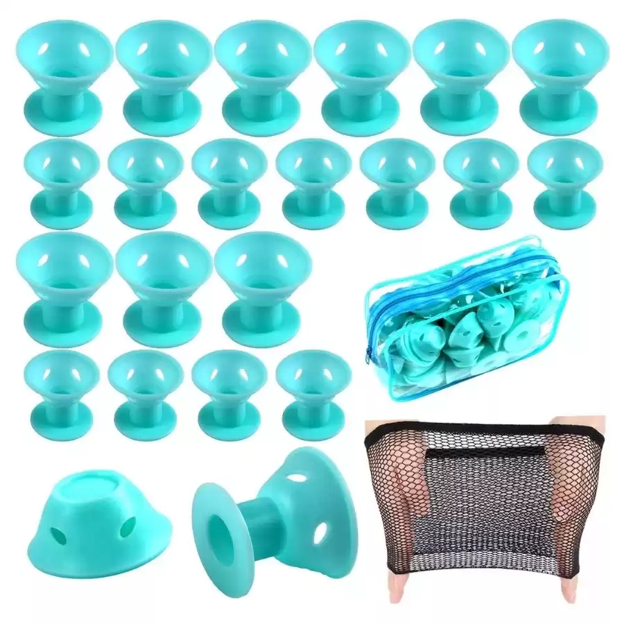 40 Pcs Magic Hair Rollers Include 20 pcs Large Silicone Curlers and 20pcs Small Silicone Curlers (Pale Cyan)