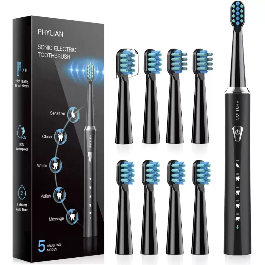 Sonic Electric Toothbrush for Adults, PHYLIAN High Power Rechargeable Toothbrushes, Sonic Toothbrush with 3 Hours Fast Charge for 60 Days