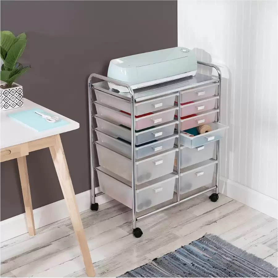 Honey Can Do Chrome Rolling Craft Storage Cart with 12 Drawers