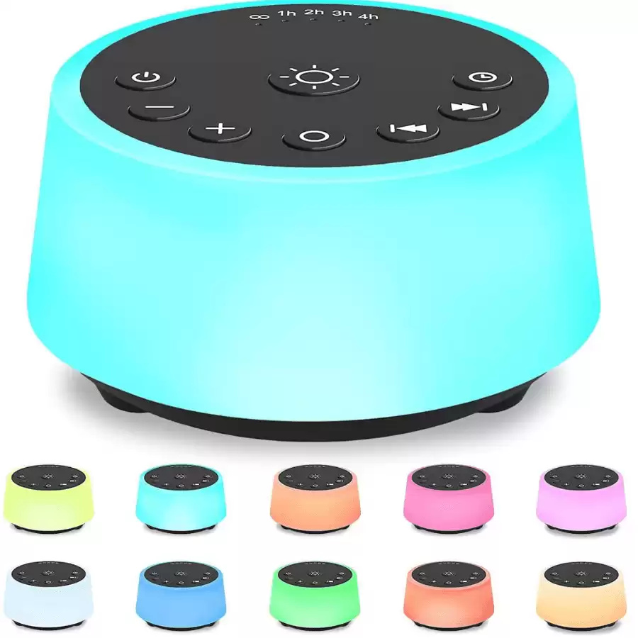 Color Noise Sound Machines with 10 Colors Night Light 25 Soothing Sounds and Sleep White Noise Machine 32 Volume Levels 5 Timers 3 Adjustable Brightness and Memory Function for Adults Kids and Baby.