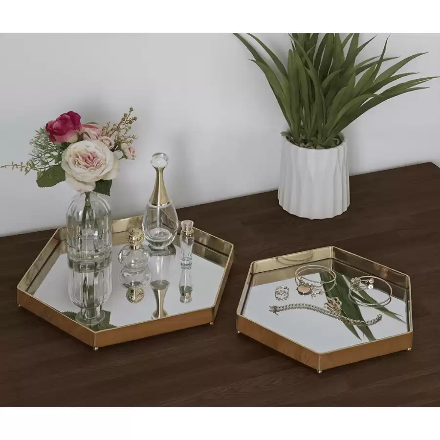 Kate and Laurel Joelyn Decorative Mid-Century Tray, Set of 2, Gold, Modern Glam Accents for Serving Or Display