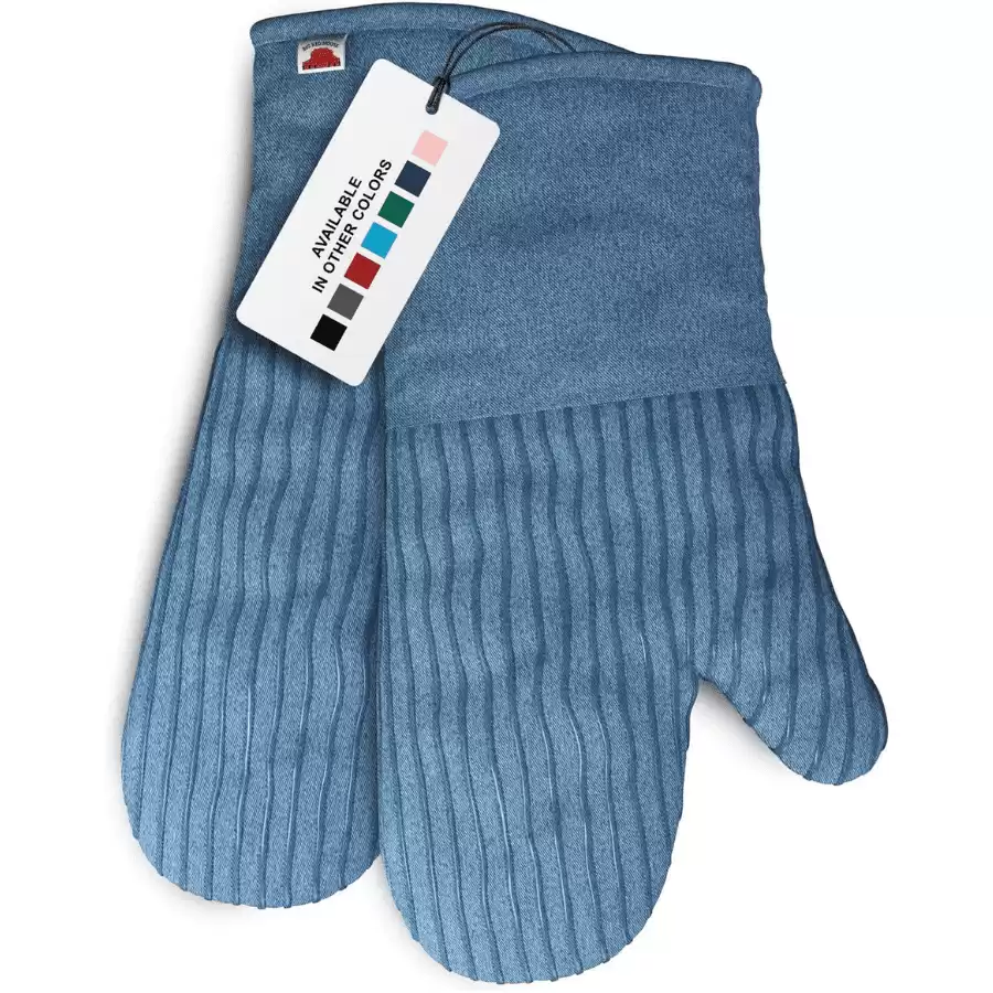 Big Red House Heat-Resistant Oven Mitts - Set of 2 Silicone Kitchen Oven Mitt Gloves, Blue Denim