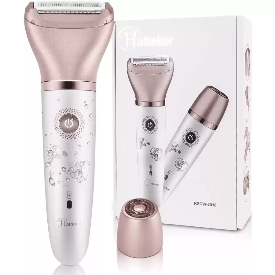 Electric Razor for Women, Tencoz Hair Removal for Women 2 in 1 Wet & Dry Rechargeable for Legs Underarms and Bikini Pop-Up Trimmer 2 Changeable Trimmer Heads (Rose Gold)