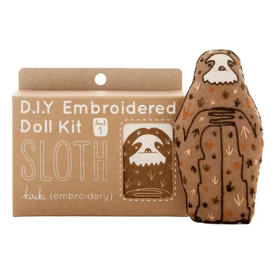 KIRIKI Press Sloth Embroidered Doll Kit