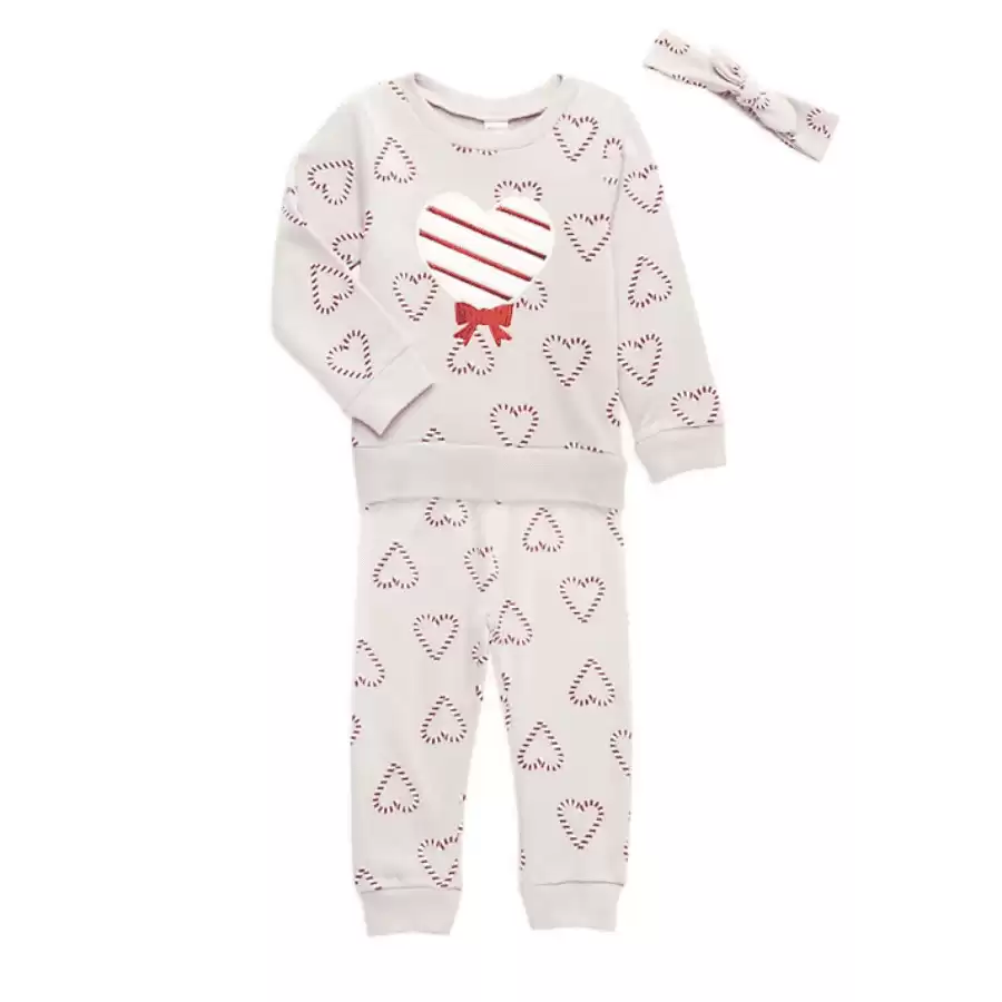 Petit Lem ​Baby Girl's 3-Piece Candy Cane Headband, Sweatshirt & Joggers Set