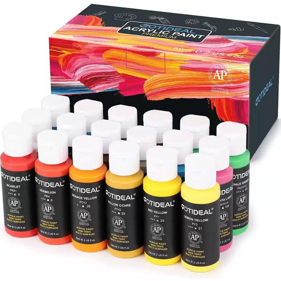 GOTIDEAL Acrylic Paint Set, 18 Colors/Tubes(59ml, 2 oz) Art Craft Paint Non Toxic, Perfect for Hobby Painters, Artist, Adults, Ideal for Canvas Wood Fabric Ceramic Paint Supplies