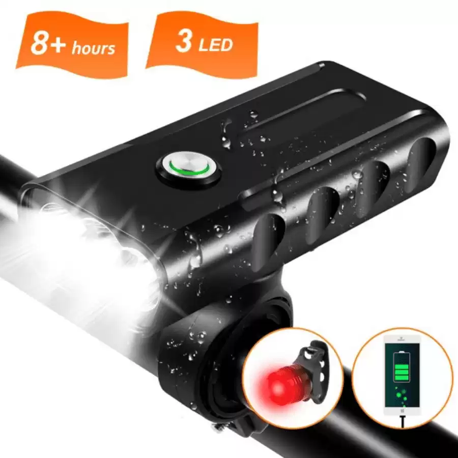 1000LM USB Rechargeable Bike Light, 3 LED Super Bright Bicycle Lights Headlight Front Light IPX5 Waterproof Bike Headlamp w/ free Taillight 3-Switch Modes Cycling Flashlight - Night Riding Hiking Camp