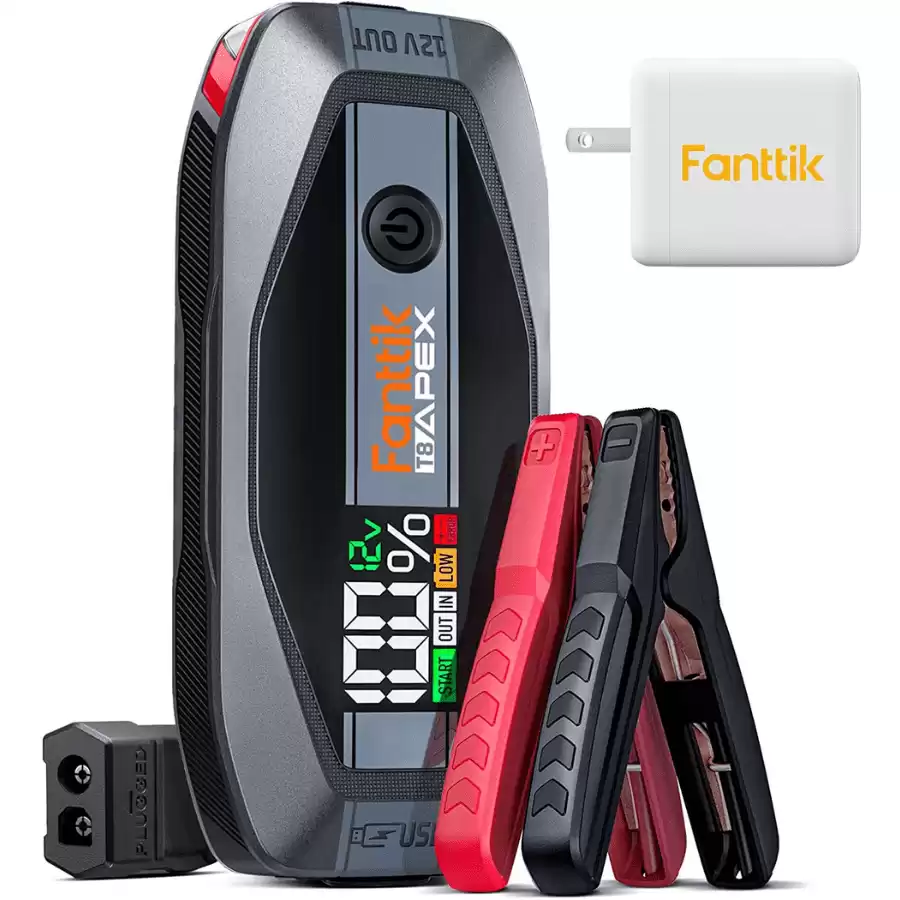 FANTTIK T8 APEX 2000 Amp Jump Starter, 65W Two-Way Fast Charging, for Up to 8.5L Gas and 6L Diesel Engines, Digital Screen, 12V Car Battery Booster Standard Package(65W Charger Included)