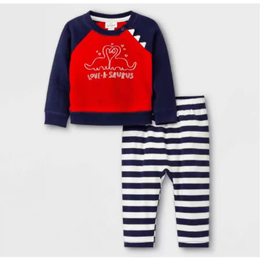 Baby Boys' 2pc V-Day Dino Top & Bottom Set - Cat & Jack™ Navy 3-6M