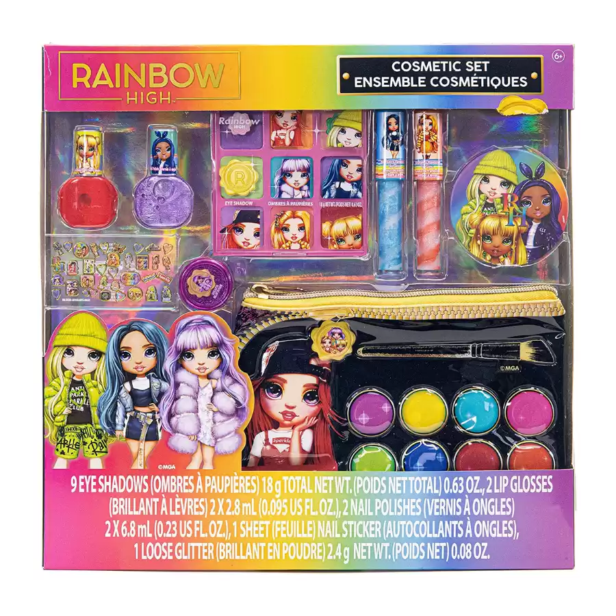 Townley Girl Rainbow High Cosmetic Makeup with Palette Bag Set Includes Lip Gloss, Nail Polish & Eye Shadow and More! for Kids Girls, Ages 6+ Perfect for Parties, Sleepovers and Makeovers