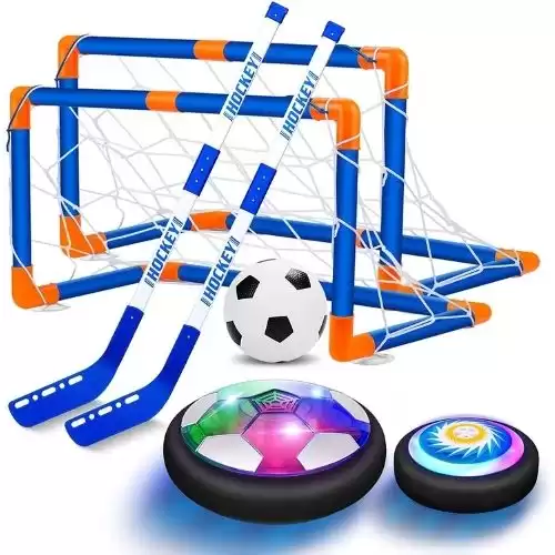 AoHu 3-in-1 Hover Hockey Soccer Ball Set for Kids, Rechargeable Led Lights Floating Air Football for Indoor Outdoor Sports Toys Gifts for Boys Girls Ages 3 4 5 6 7 8-12 Years Old