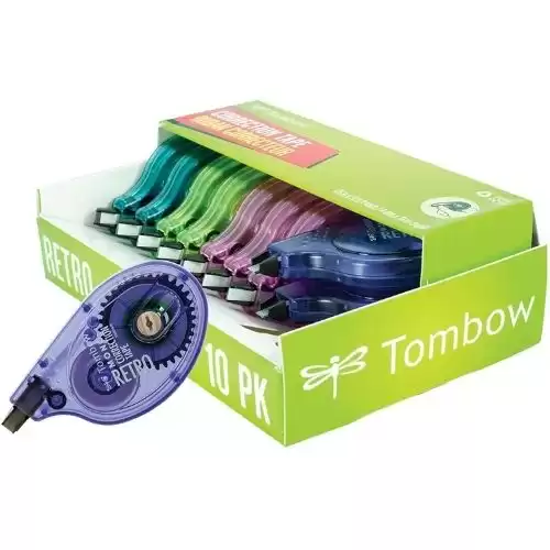 Tombow 68723 Mono Retro Correction Tape Assorted Colors, 10-Pack