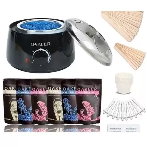 Oakeer Waxing Kit Hair Removal Women Men Wax Warmer Hair Removal at Home with 6 Bags Wax Beans Body Waxing for Eyebrows Nose Cheeks Arms Bikinis Legs 62 Accessories