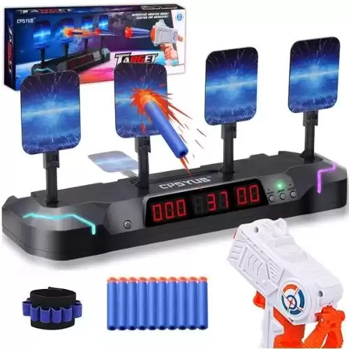 CPSYUB Electronic Shooting Target with Foam Dart and Toy Gun,Auto Reset Digital Targets for Nerf Blaster Toys Ideal Gifts for 4,5,6,7,8,9,10 Year Old Kids-Boys&Girls,Compatible with Nerf Toys (Bla...