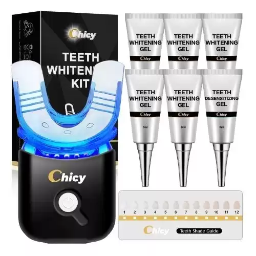 CHICY Teeth Whitening Kit with LED Light Technology Upgrade,Cooperate With New Carbamide Peroxide Whitening Gel （6）5ml, 5X Faster Than Strips,Effectively Remove All Kinds of Stain