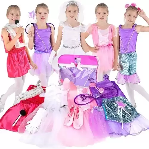 Girls Dress up Costume Set Toiijoy Princess,Fairy,Mermaid,Bride,Pop Star Costume for Little Girls Toddler Ages 3-6yrs