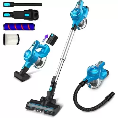 INSE Cordless Vacuum Cleaner, 23Kpa 265W Powerful Suction Stick Vacuum Cleaner, Up to 45min Runtime, Rechargeable Battery Vacuum, 10-in-1 Lightweight Vacuum for Carpet Hard Floor Pet Hair Car,S6T Blue