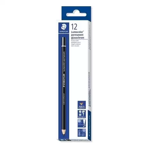 Staedtler Lumocolor Permanentg lasochrom 108 20 Dry Marker Pencil - Black (Pack of 12)