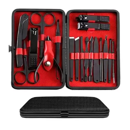 Manicure Set Pedicure Kit Nail Clippers - Professional Grooming Kit High Precision Stainless Steel Nail Cutter Nail File Sharp Nail Scissors and Clipper Fingernails with Portable stylish case (Black)