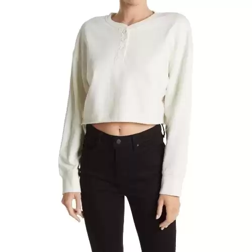 ABOUND Henley Fleece Crop Sweatshirt