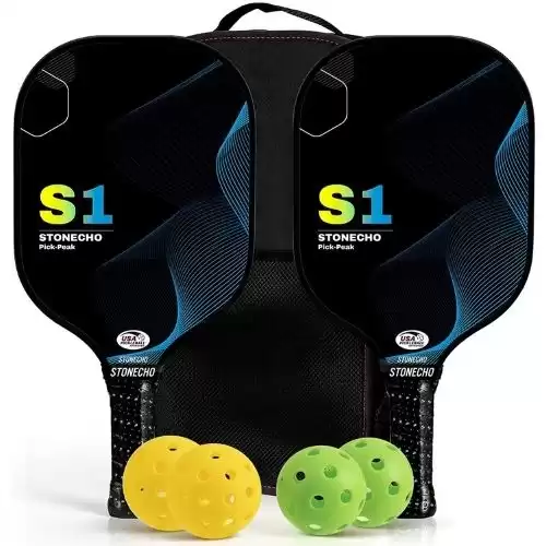 Pickleball Paddles, Pickleball Set, USAPA Approved Best Pickleball Rackets Fiberglass Face, Thicker Polypropylene Honeycomb Core, Lightweight Pickleball Paddles Set of 2 & 4 Indoor Outdoor balls &...