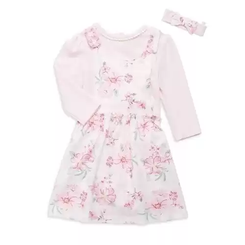 Little Me Baby Girl's Wildflower 3-Piece Bodysuit, Headband & Dress Set