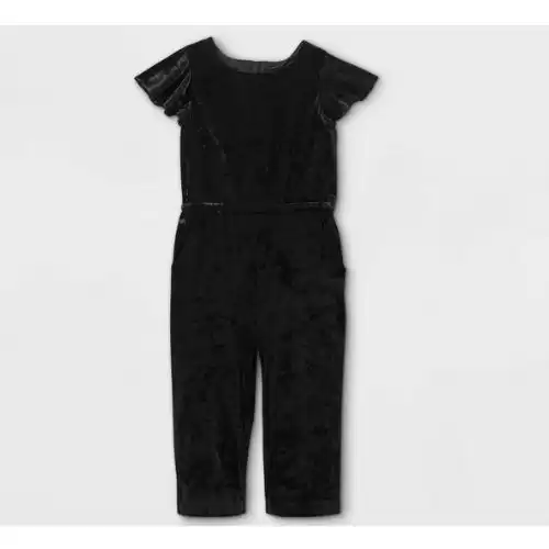 Toddler Girls' Velour Short Sleeve Jumpsuit - Cat & Jack™ Black 12M