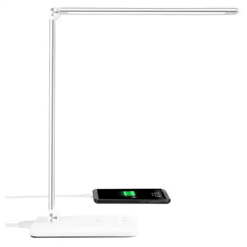 LED Desk Lamp, Desk Lamps for Home Office with USB Charging Port and 3000mah Battery, Eye-Caring Table Lamp with 5 Color Modes and 5 Brightness Levels, 30/60mins Timer Desk Light for Working, Reading